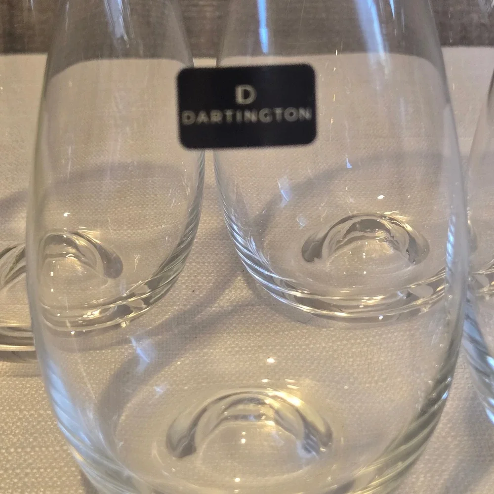 Dartington Crystal Stemless Wine Glasses Set of 4 Clear Dimple Base‎ 4.5 inch